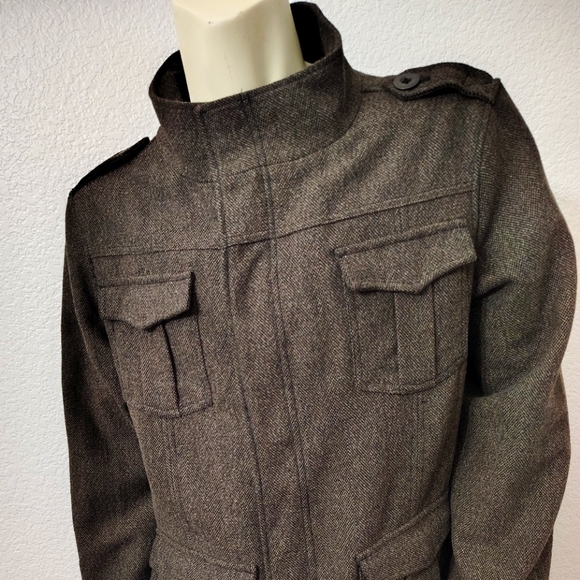 BKE Men Zip Down Wool Military Coat with Six Pockets - Picture 2 of 9